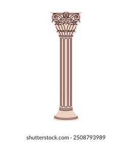 Greek column, Corinthian order. Antique architectural element. Ancient Greece building decoration. Classic marble stone pillar in vintage style. Flat vector illustration isolated on white background