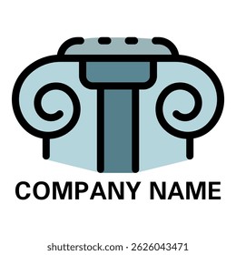 Logótipo grego da coluna. Contorno grego coluna vetor logotipo cor plana isolado
