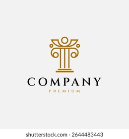 Greek column pillar logo with classic vintage line art design style in gold color
