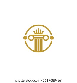 greek column pillar logo with crown combination in gold flat design
