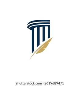 greek column pillar logo with ink pen feather in flat design