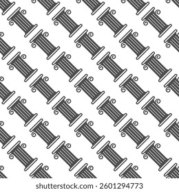 Greek column solid seamless pattern, architect studio theme. Vector graphics. Roman column, pillar sign with background, repeat glyph icon