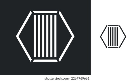 Greek column symbol in hexagonal shape on black background