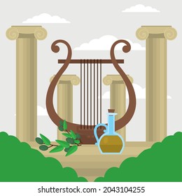 greek columns and harp icons