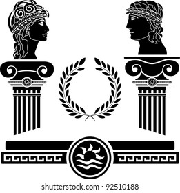 greek columns and human heads. vector illustration