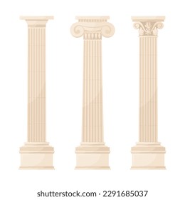 
Greek columns. A set of illustrations of three types of Greek columns. Ancient architecture. The building of ancient Greece.