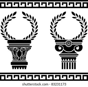 greek columns with wreaths. stencil. vector illustration