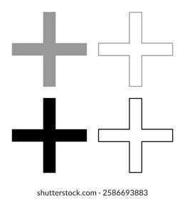 Greek Cross Crux quadrata christian crosses set icon grey black color vector illustration image solid fill outline contour line thin flat style