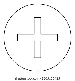 Greek Cross Crux quadrata christian crosses icon in circle round black color vector illustration image outline contour line thin style simple