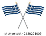 Greek crossed flags on isolated background, vector illustration. Two crossed national flags of Greece.