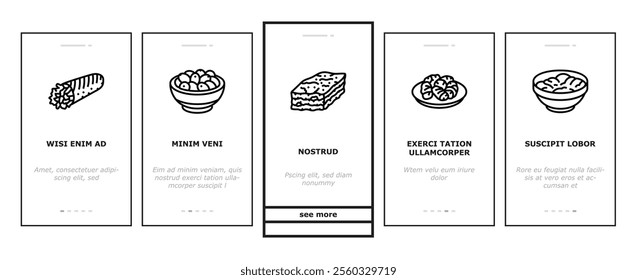 greek cuisine food lunch onboarding mobile vector salad dinner, meal mediterranean, plate greece, healthy fresh, dish, appetizer feta greek cuisine food lunch illustrations