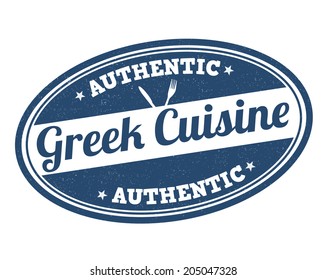 Greek cuisine grunge rubber stamp on white, vector illustration