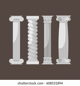 Greek Culture Antique Columns Set Vector