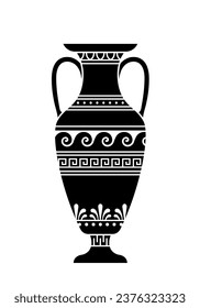 Greek culture black scene. Ceramic vase with patterns. Creativity of medieval Era. History and culture. Graphic element for website. Cartoon flat vector illustration isolated on white background