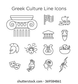 Greek Culture Icons. Historical, Art, Mythological, Food, State Signs Of Greece