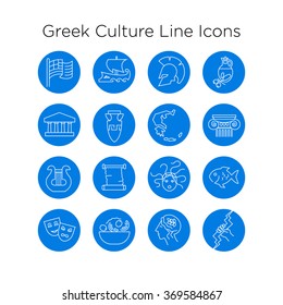 Greek Culture Icons. Historical, Art, Mythological, Food, State Signs of Greece