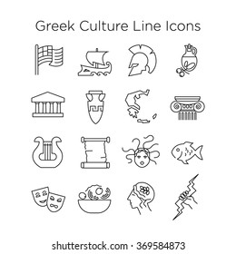 Greek Culture Icons. Historical, Art, Mythological, Food, State Signs Of Greece