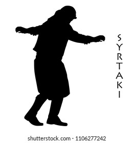 Greek dancer silhouette perform the syrtaki on white background, vector illustration