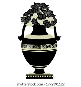 greek decorative ancient amphora and flowers, jug. vector illustration