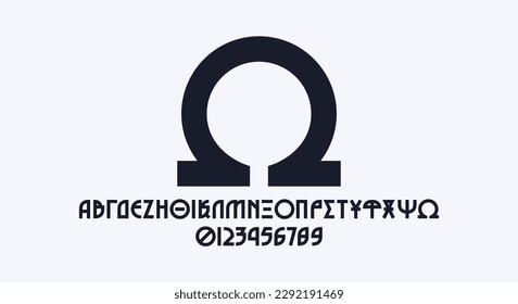 Greek decorative geometric sans serif font in the style of esoteric signs. Bold face. No text, this is the greek alphabet