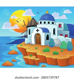 Greek Dome Theme illustration featuring elegant classical domes inspired by ancient Greek architecture, clean vector design with timeless Mediterranean style