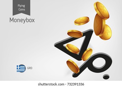 Greek Drachma money box with flying Greek Drachma coins, finance concept. Vector illustration for print, websites, web design, mobile app, infographics.