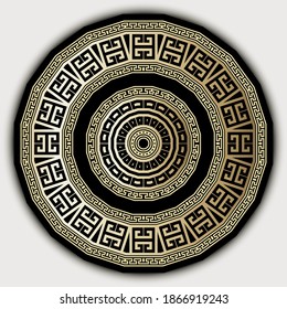 Greek elegant mandala pattern. Ornamental vector background. Geometric abstract backdrop. Beautiful tribal, ethnic style modern gold ornaments with zigzag, circles, frames, shapes, symbols, signs.