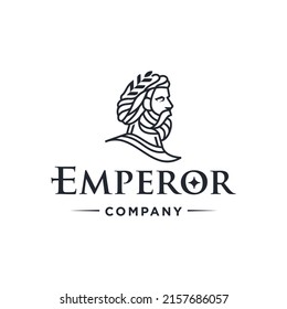 Logo del emperador griego. diseño del logo de la estatua de la estatua de la cabeza de dios con el logo de la estatua de laurel Ilustración vectorial en un estilo de línea simple y minimalista a la moda. Antigua figura griega frente a la escultura de la estatua de la cabeza.