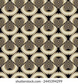 Greek ethnic tribal style floral seamless pattern with abstract flowers, rhombus, greek key meanders. Endless ornate texture. Vector ornamental background. Fabric pattern.