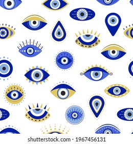 Greek evil eye seamless pattern isolated on a white background. Vector background with Turkish eye.