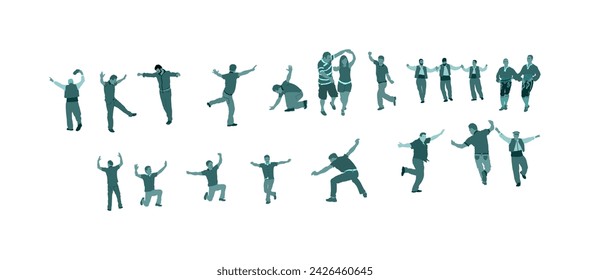 Greek Evzone dance. Dancing group vector illustration isolated on white. Traditional folk dance. Wedding dancing couple. Balkan dance kolo. Sirtaki, Syrtaki, hasapiko dancer. Groom and bride.