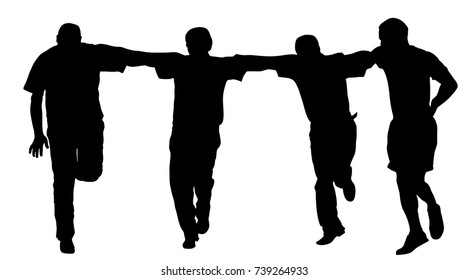 A Greek Evzone dancing group vector silhouette isolated on white background. Traditional wedding dance. Dancing man silhouette vector illustration. Balkan dance kolo. Sirtaki, Syrtaki, Zorba