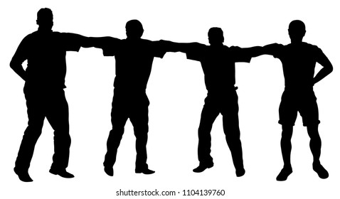 A Greek Evzone dancing man group vector silhouette isolated on white background. Traditional wedding dance. Dancing man silhouette vector illustration. Balkan dance kolo. Sirtaki, Syrtaki, Zorba