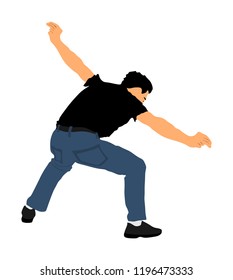 A Greek Evzone dancing vector isolated on white background. Traditional folk dance. Dancing man vector illustration. Traditional Balkan dance folklore kolo. Sirtaki, Syrtaki, dance. Wedding dance.