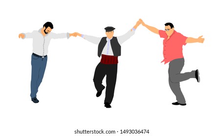 A Greek Evzone dancing vector isolated on white background. Traditional folk dance. Dancer man vector illustration. Balkan Greece folklore kolo. Sirtaki, syrtaki . People on wedding dance ceremony.