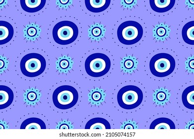 Greek eye Turkish amulet seamless pattern. Turkish eye blue for amulet and protection in endless pattern. Vector illustration in a flat style