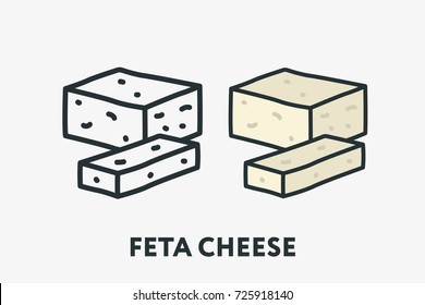 Greek Feta  Cheese Slice Minimal Flat Line Outline Colorful And Stroke Icon Pictogram