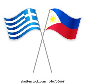 Greek and Filipino crossed flags. Greece combined with Philippines isolated on white. Language learning, international business or travel concept.