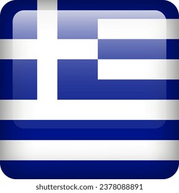 Greek flag button. Square emblem of Greece. Vector Greece flag, symbol. Colors and proportion correctly.