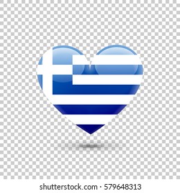 Greek Flag Heart Icon on Transparent Background. Vector illustration