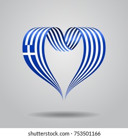 Greek Flag Heart-shaped Wavy Ribbon. Vector Illustration.