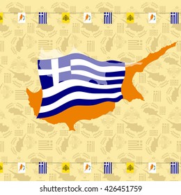 Greek flag on the background with map. Cyprus tourist christian sightseeing. Vector illustration.