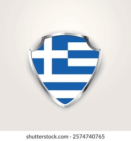 Greek flag on a shield. National pride of Greece. Vector illustration.	