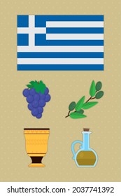 greek flag and symbols set
