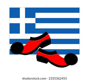 Greek Flag and Greek traditional shoes folk concept vector illustration