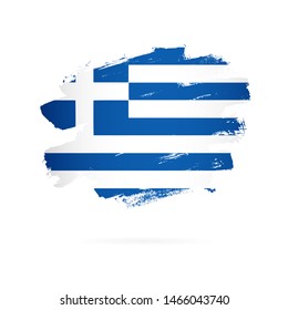 Greek flag. Vector illustration on white background. Brush strokes drawn by hand. Independence Day of Greece.
