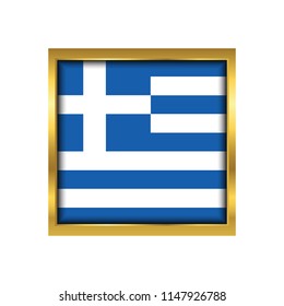Greek Flag Vector Square Icon - Illustration, Flag of Greek. Abstract concept, icon,golden square, button. Raster illustration on white background.