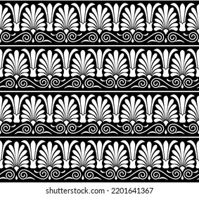 Patrón floral griego en blanco y negro. El fondo Art Decó es impecable.