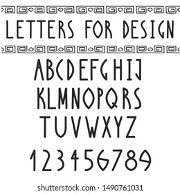 Greek Font. Roman Regular English Alphabet. Vector Antique Letters And Numbers In Egyptian Style. Typeface Design.