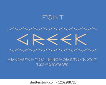 Greek font. Vector alphabet letters and numbers. Typeface design. 
